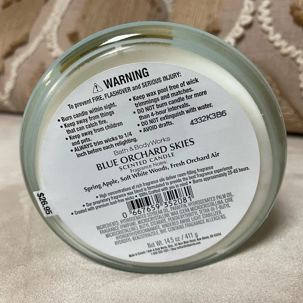Blue Orchard Skies Bath and Body Works 3 Wick Candle